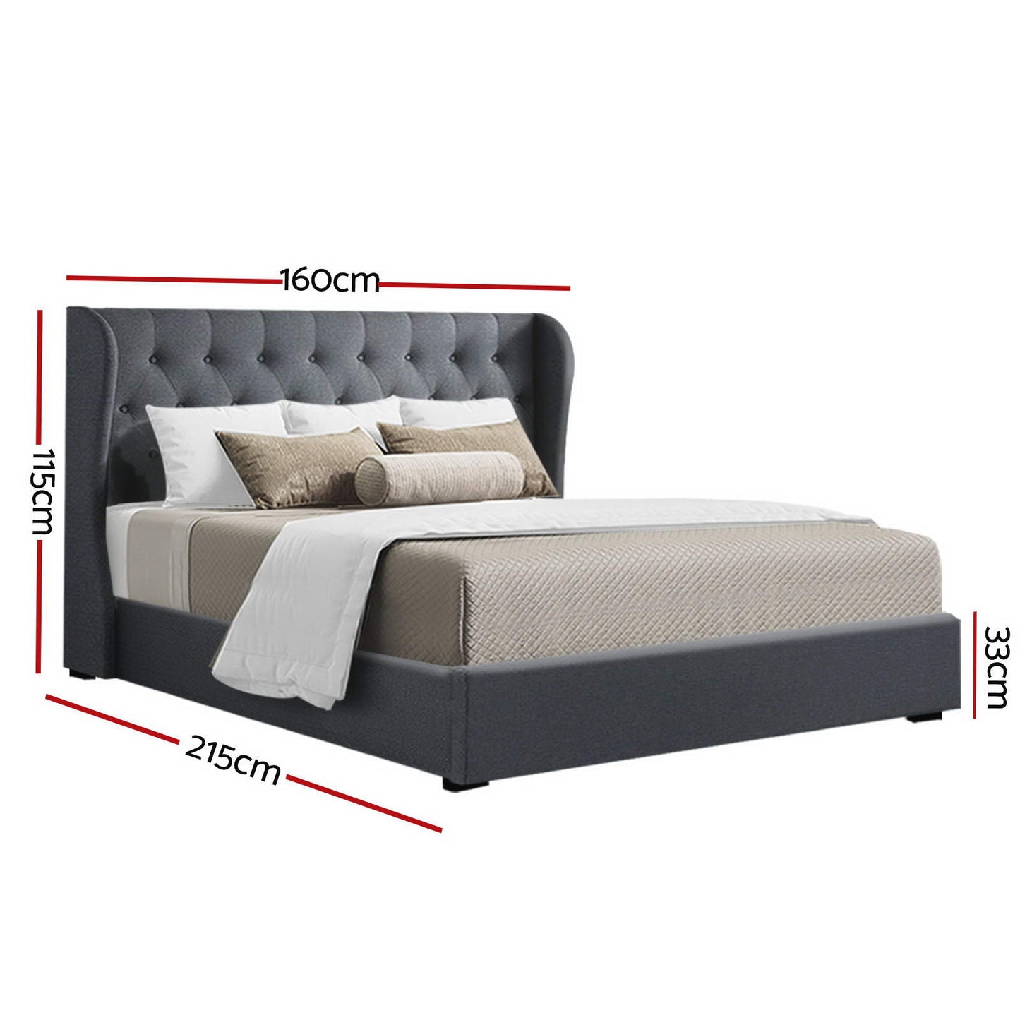 Artiss Issa Gas Lift Bed Frame Queen Charcoal with Storage 300kg