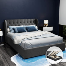 Artiss Issa Gas Lift Bed Frame Queen Charcoal with Storage 300kg