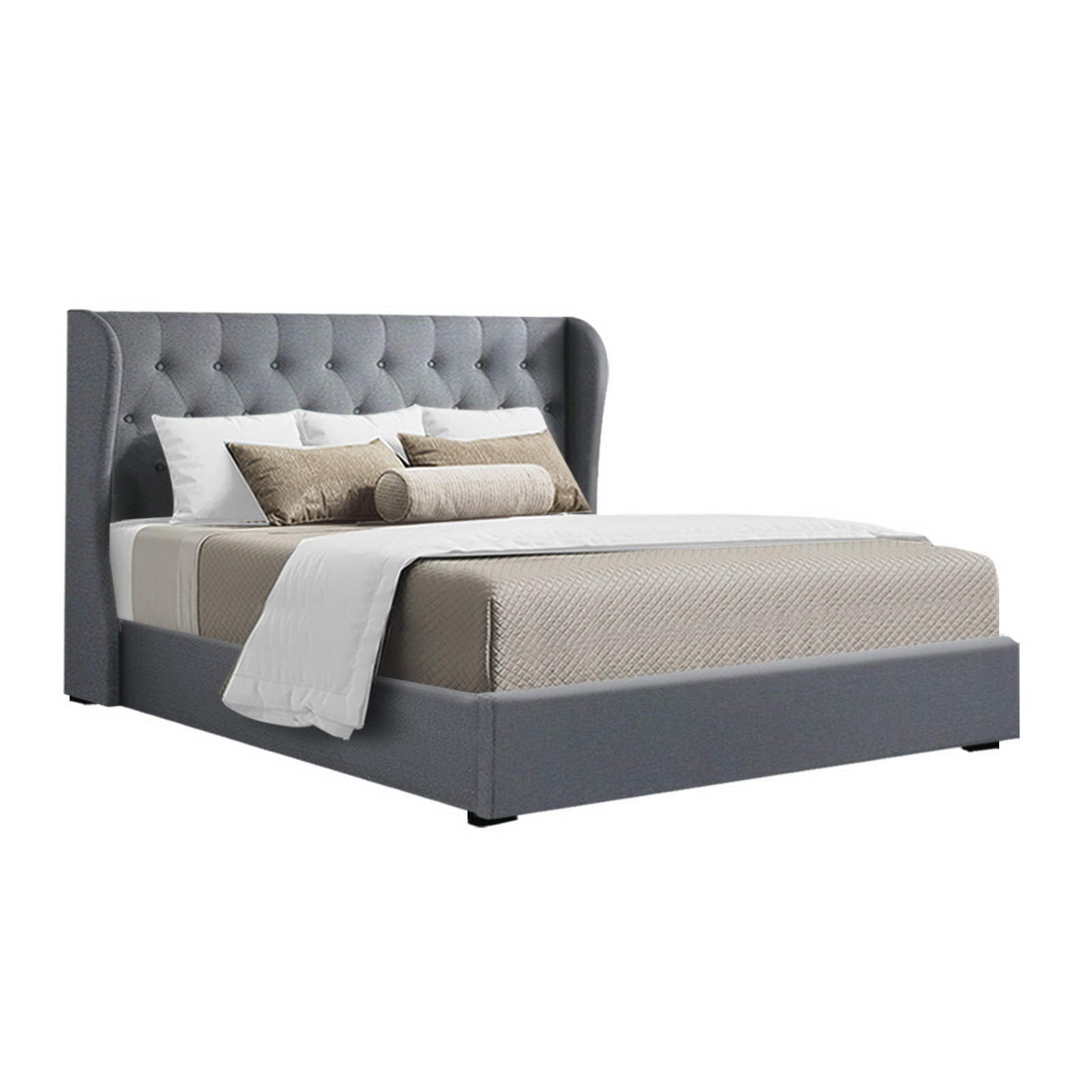 Artiss Issa Gas Lift Bed Frame Queen Grey with Storage 300kg