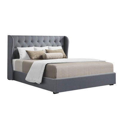 Artiss Issa Gas Lift Bed Frame Queen Grey with Storage 300kg
