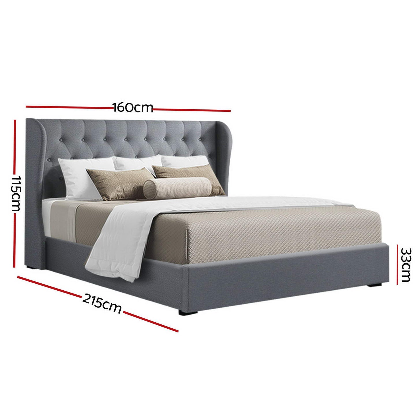Artiss Issa Gas Lift Bed Frame Queen Grey with Storage 300kg