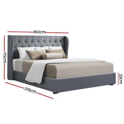 Artiss Issa Gas Lift Bed Frame Queen Grey with Storage 300kg