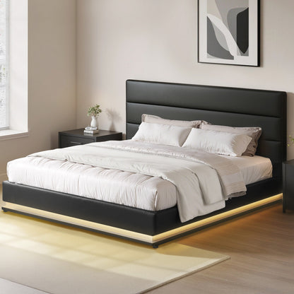 Artiss Lumi LED Gas Lift Bed Frame King Black with Storage 300kg