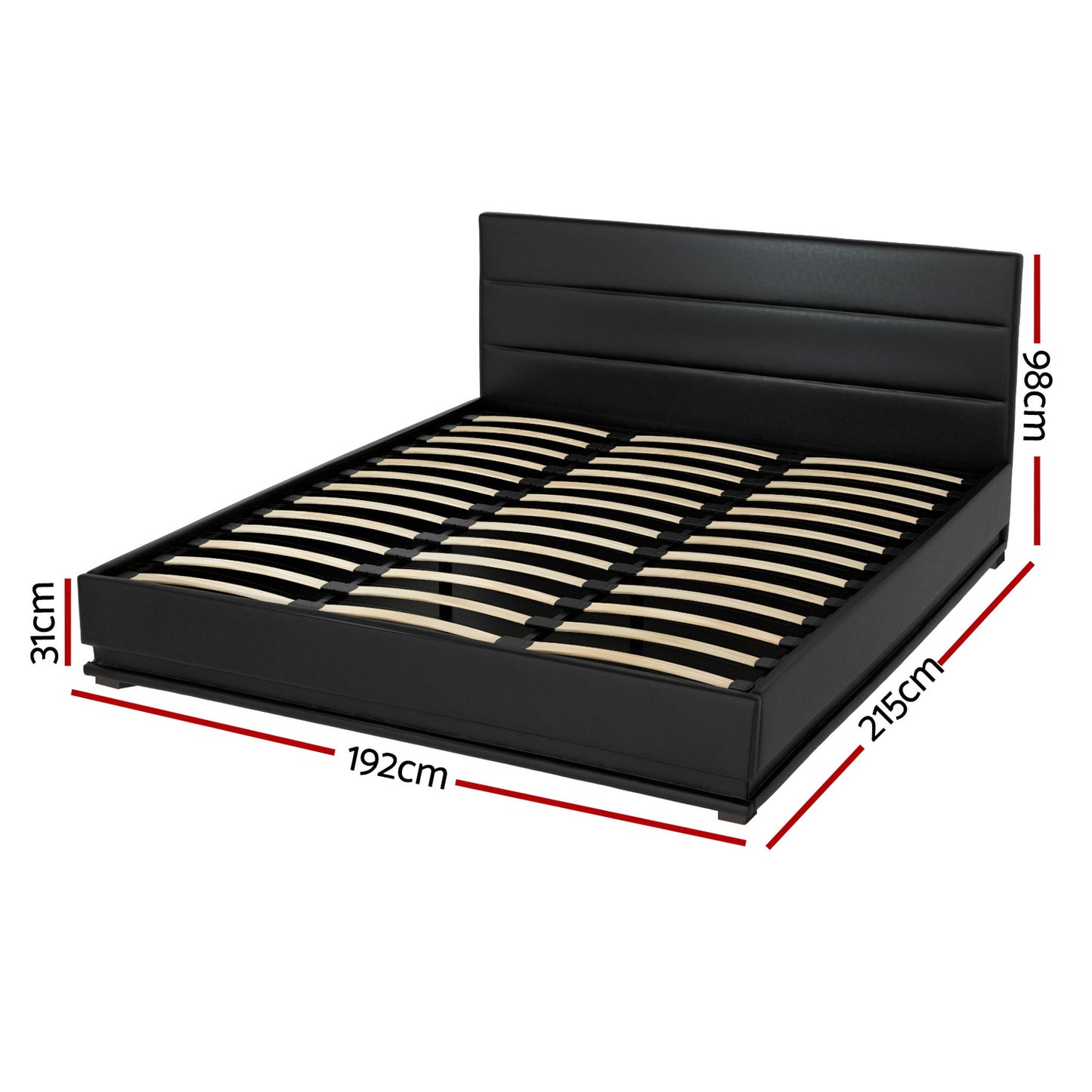 Artiss Lumi LED Gas Lift Bed Frame King Black with Storage 300kg