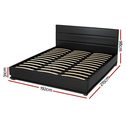 Artiss Lumi LED Gas Lift Bed Frame King Black with Storage 300kg
