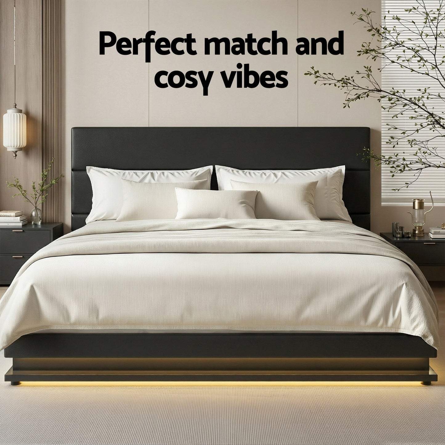 Artiss Lumi LED Gas Lift Bed Frame King Black with Storage 300kg