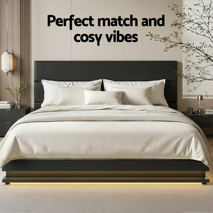 Artiss Lumi LED Gas Lift Bed Frame King Black with Storage 300kg