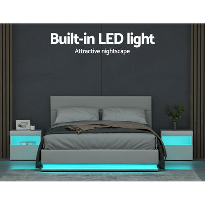 Artiss Lumi LED Gas Lift Bed Frame Queen White with Storage 300kg