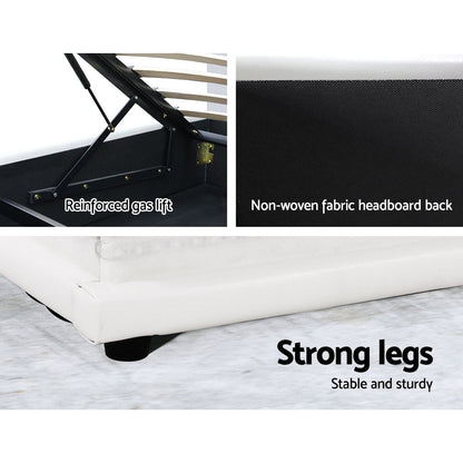 Artiss Lumi LED Gas Lift Bed Frame Queen White with Storage 300kg