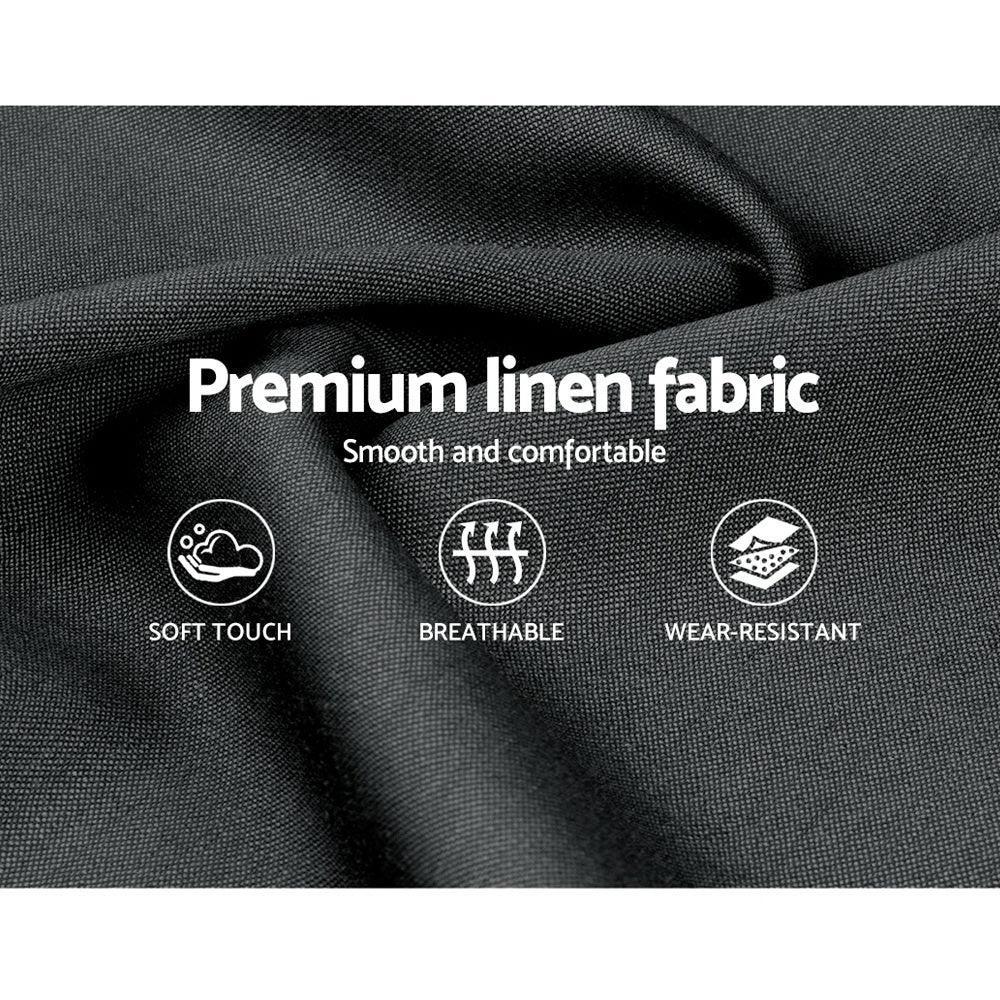 Black premium linen fabric, smooth texture, soft touch, breathable and wear-resistant features