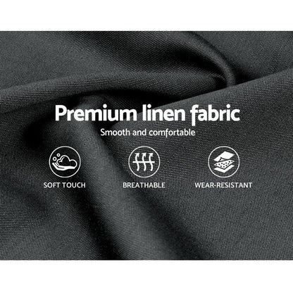 Black premium linen fabric, smooth texture, soft touch, breathable and wear-resistant features
