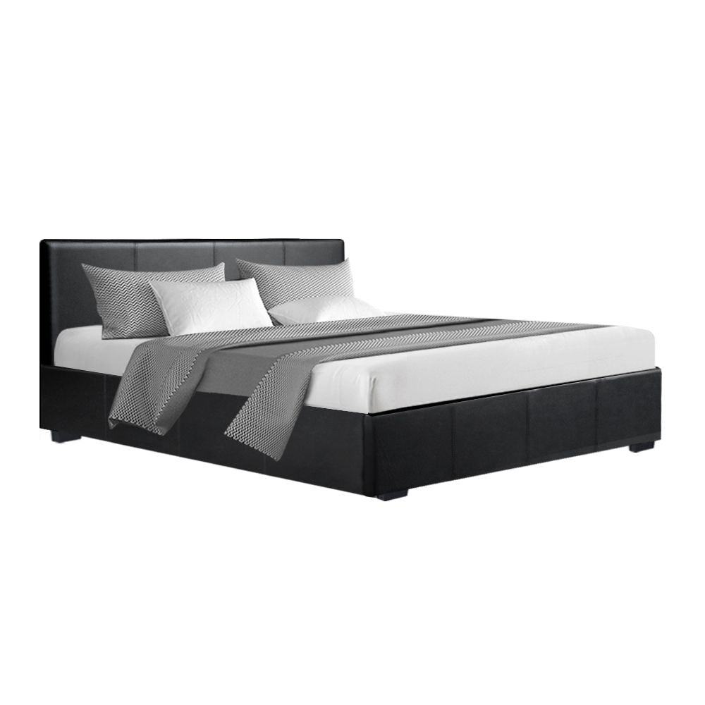 Artiss Nino Gas Lift Bed Frame Queen Black with Storage 300kg
