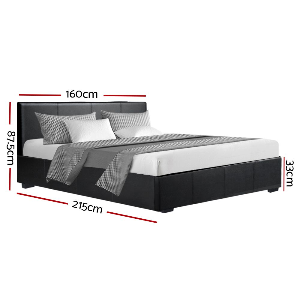 Artiss Nino Gas Lift Bed Frame Queen Black with Storage 300kg