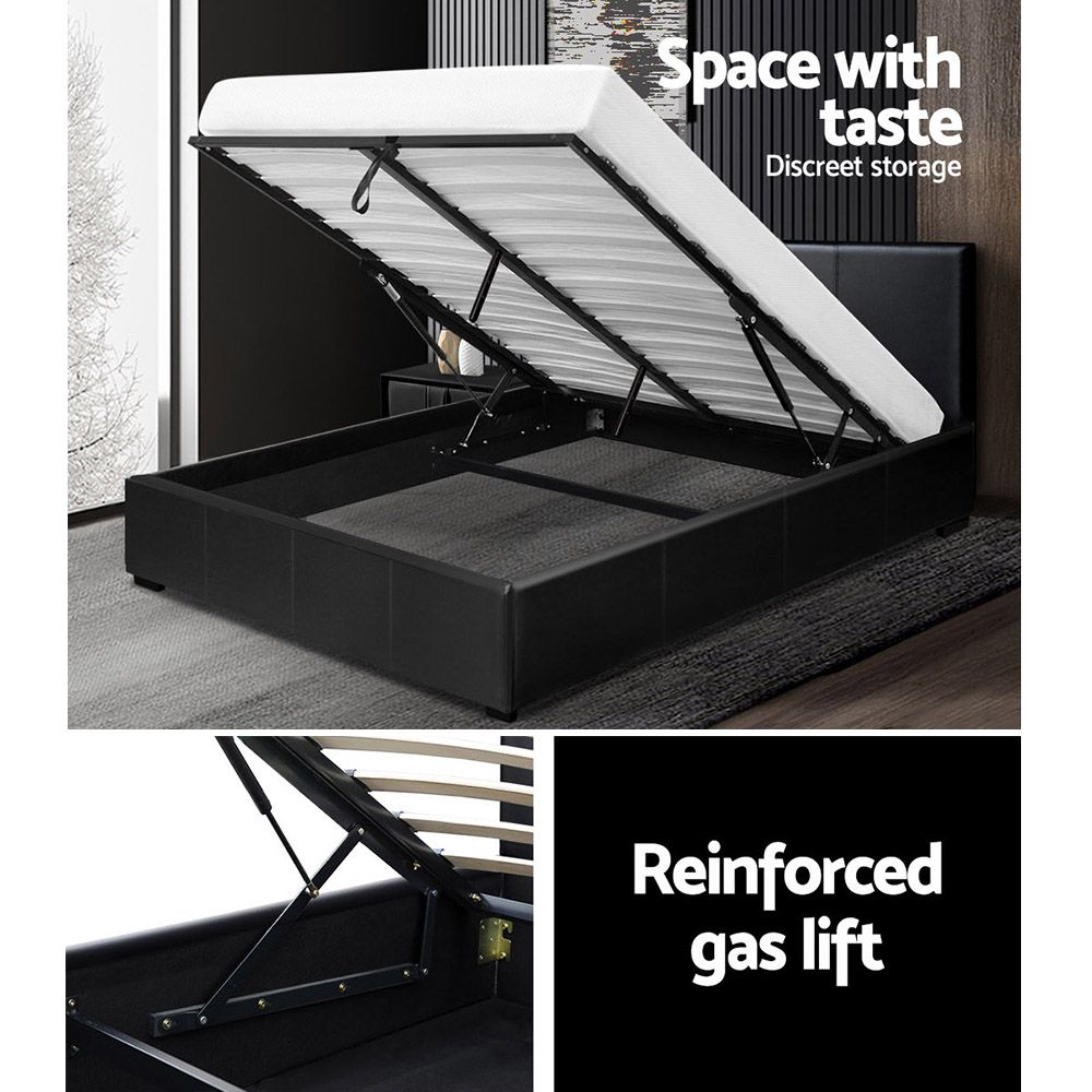 Artiss Nino Gas Lift Bed Frame Queen Black with Storage 300kg