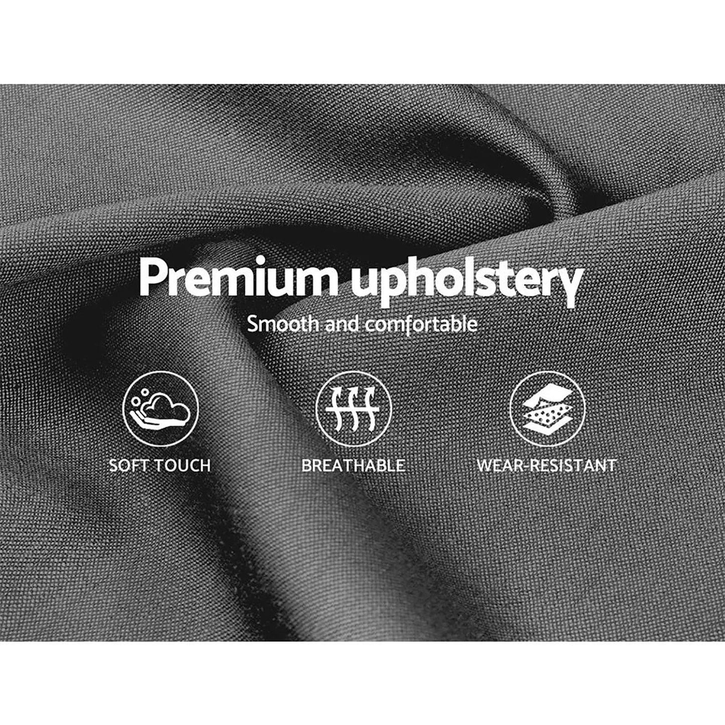Close-up of textured premium upholstery fabric, highlighting soft touch, breathable, and wear-resistant features.