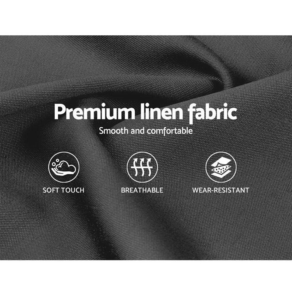 Black premium linen fabric, soft touch, breathable, wear-resistant, close-up texture