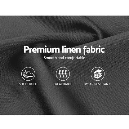 Black premium linen fabric, soft touch, breathable, wear-resistant, close-up texture