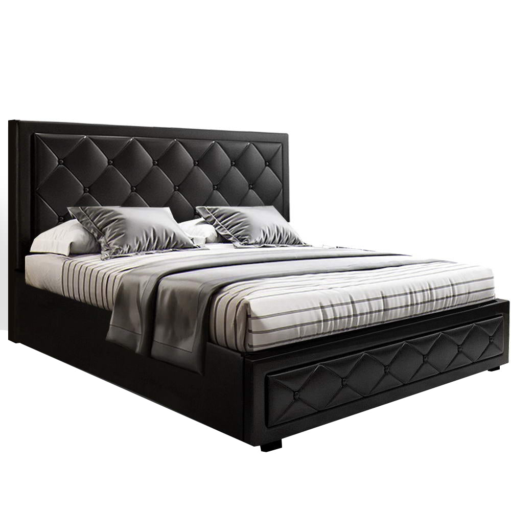 Artiss Tiyo Gas Lift Bed Frame Double Black with Storage 300kg