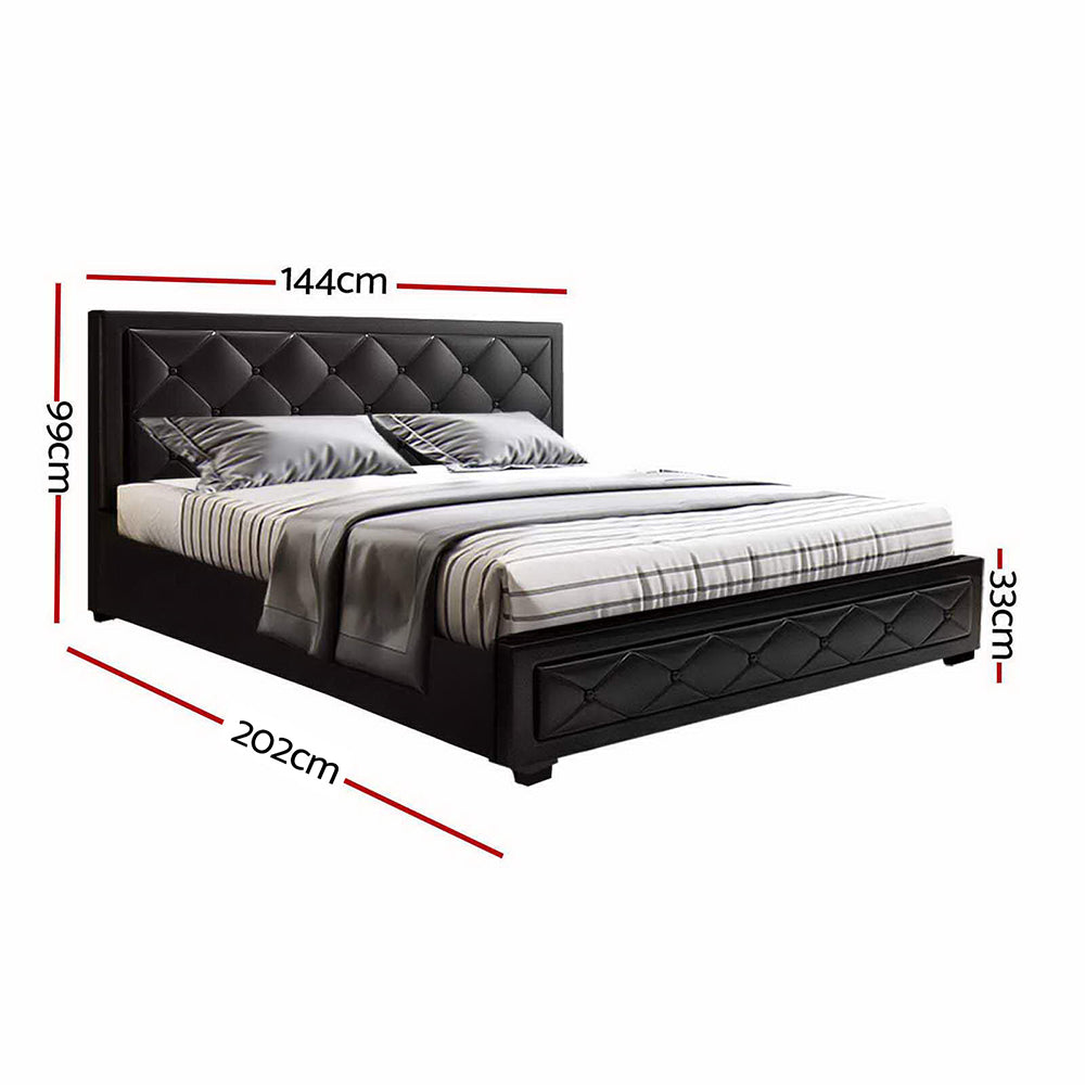 Artiss Tiyo Gas Lift Bed Frame Double Black with Storage 300kg