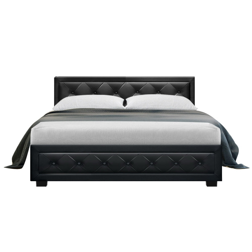 Artiss Tiyo Gas Lift Bed Frame Double Black with Storage 300kg