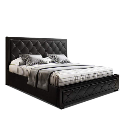Artiss Tiyo Gas Lift Bed Frame King Black with Storage 300kg