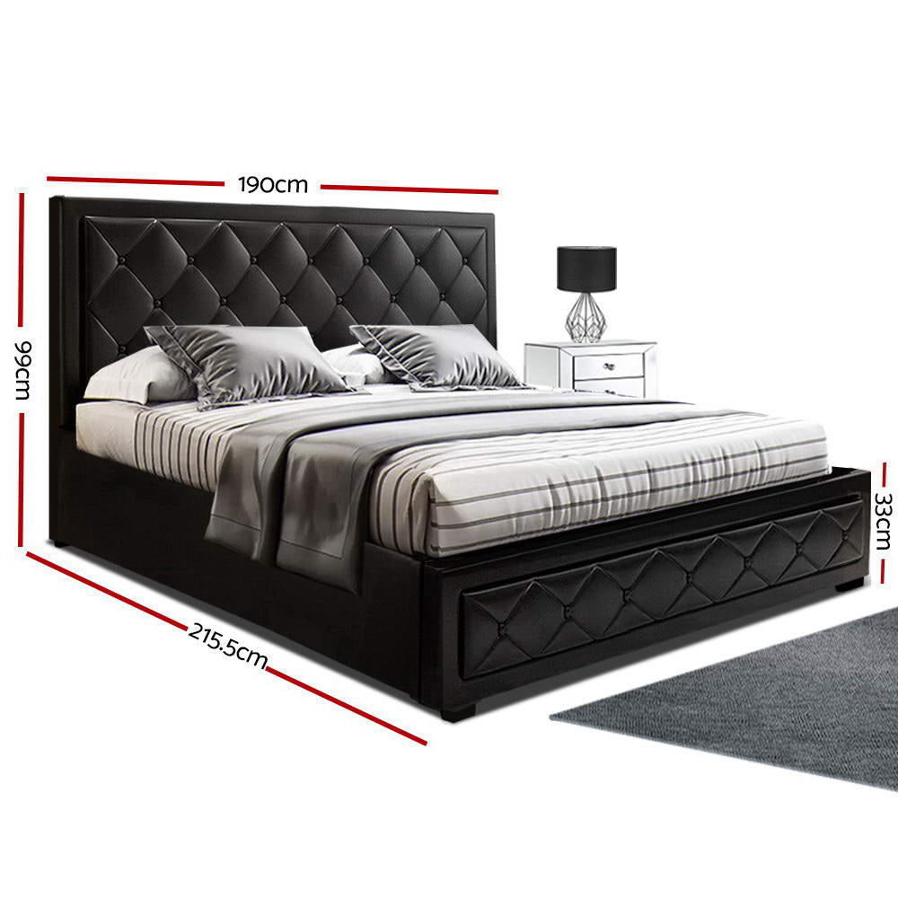 Artiss Tiyo Gas Lift Bed Frame King Black with Storage 300kg