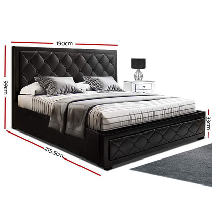 Artiss Tiyo Gas Lift Bed Frame King Black with Storage 300kg