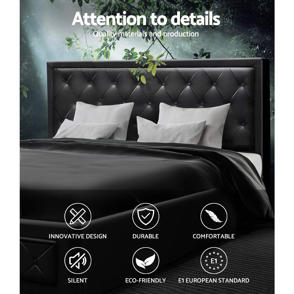 Artiss Tiyo Gas Lift Bed Frame King Black with Storage 300kg