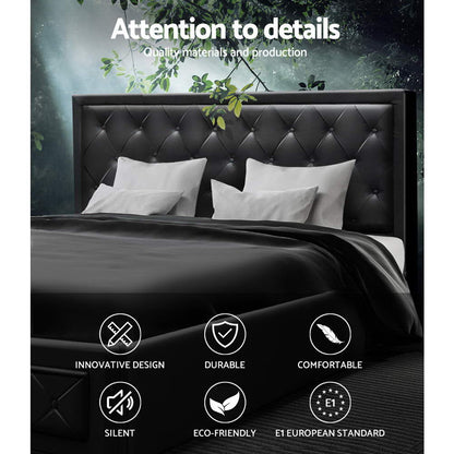 Artiss Tiyo Gas Lift Bed Frame King Black with Storage 300kg