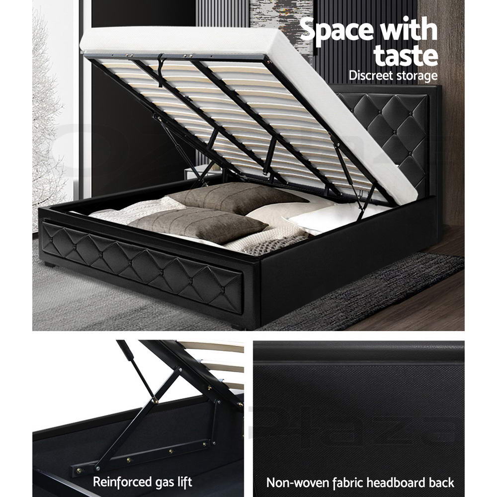 Artiss Tiyo Gas Lift Bed Frame King Black with Storage 300kg