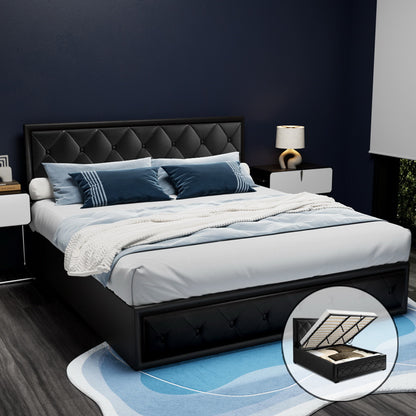 Artiss Tiyo Gas Lift Bed Frame King Black with Storage 300kg