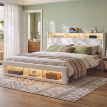 Artiss King Bed Frame With Storage Charging Station LED White