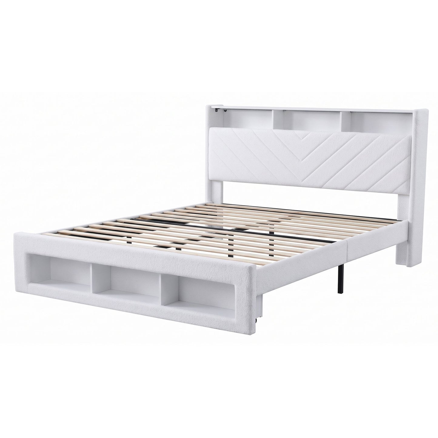 Artiss King Bed Frame With Storage Charging Station LED White