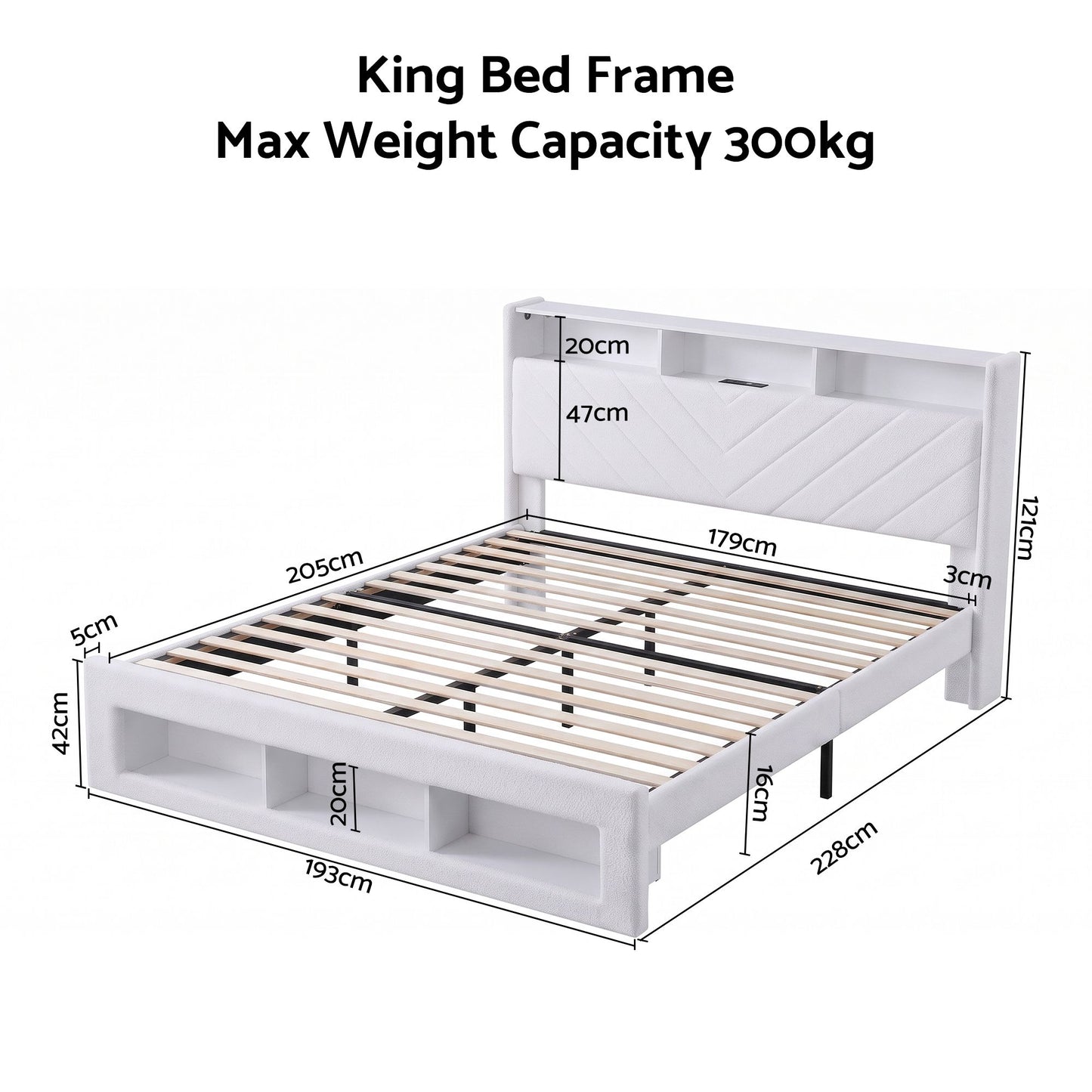 Artiss King Bed Frame With Storage Charging Station LED White
