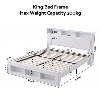 Artiss King Bed Frame With Storage Charging Station LED White
