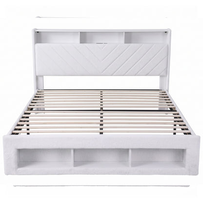Artiss King Bed Frame With Storage Charging Station LED White