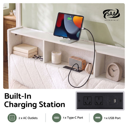 Artiss King Bed Frame With Storage Charging Station LED White