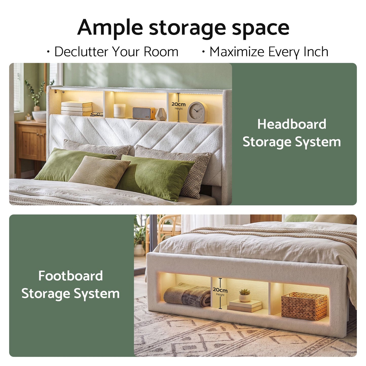 Artiss King Bed Frame With Storage Charging Station LED White