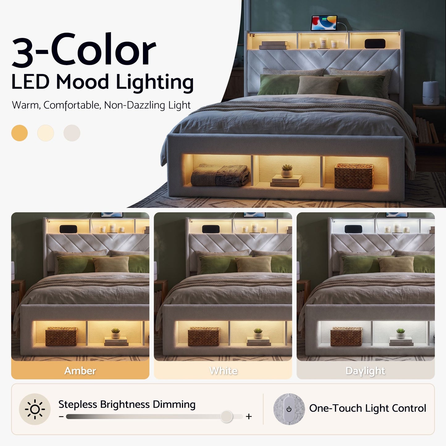 Artiss King Bed Frame With Storage Charging Station LED White