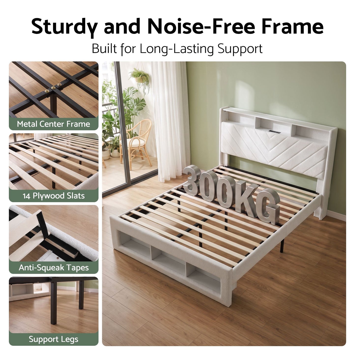 Artiss King Bed Frame With Storage Charging Station LED White