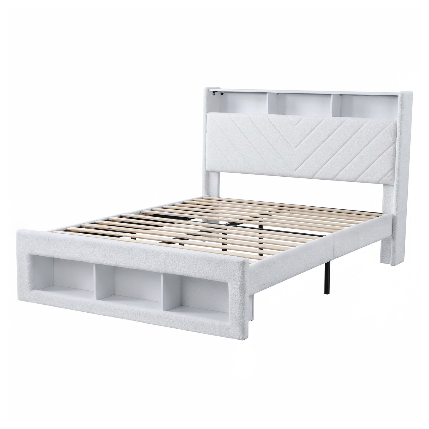 Artiss Queen Bed Frame With Storage Charging Station LED White