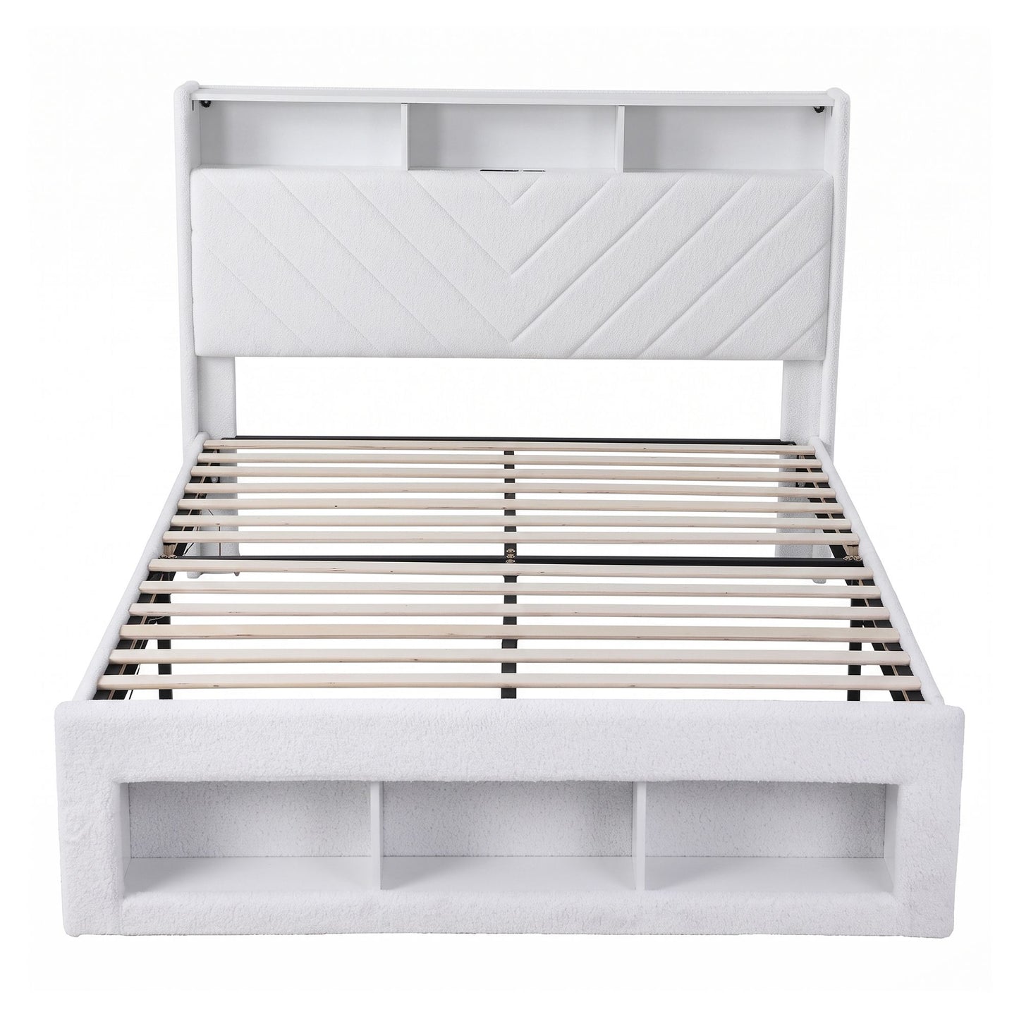Artiss Queen Bed Frame With Storage Charging Station LED White