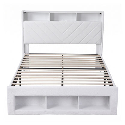 Artiss Queen Bed Frame With Storage Charging Station LED White