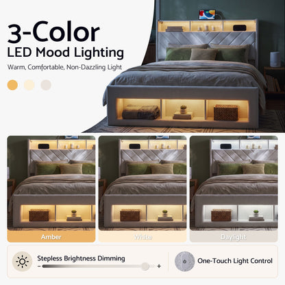 Artiss Queen Bed Frame With Storage Charging Station LED White