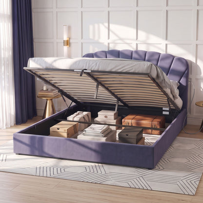 Artiss King Bed Frame With Lift Up Storage USB Ports Grey