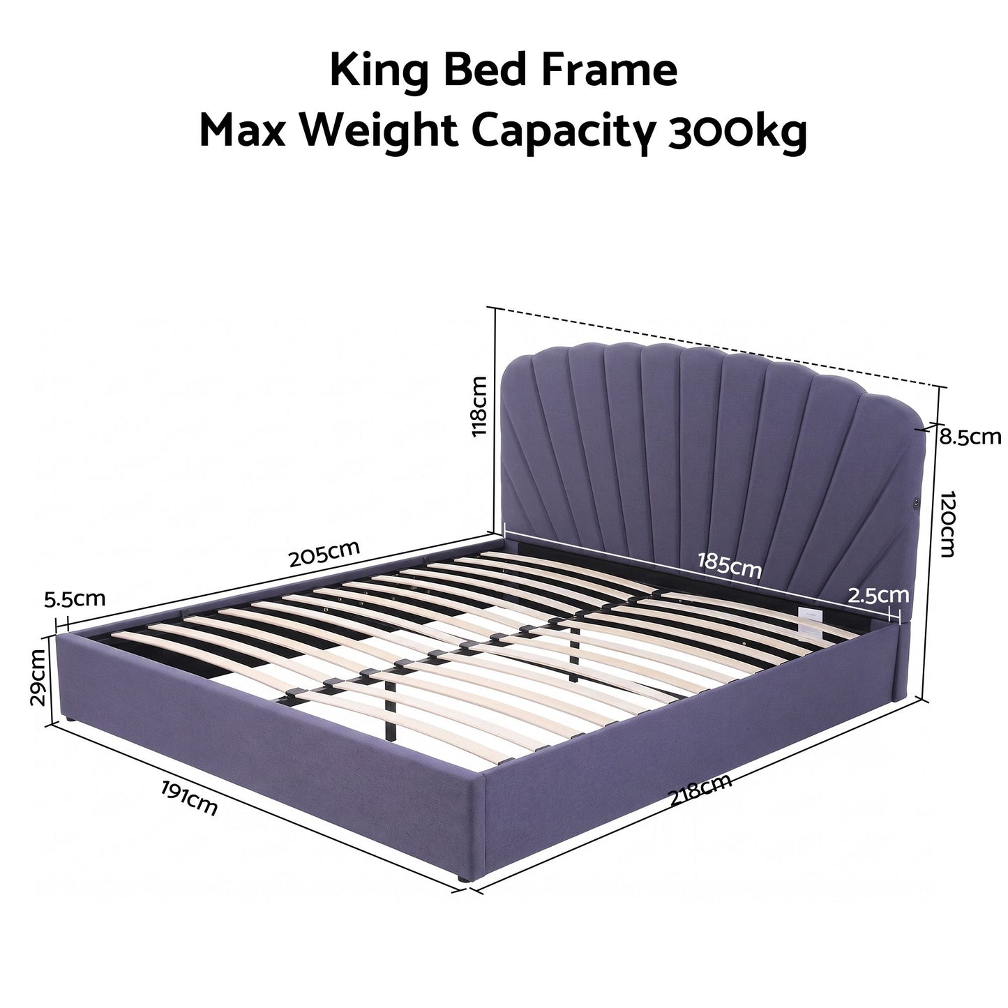 Artiss King Bed Frame With Lift Up Storage USB Ports Grey