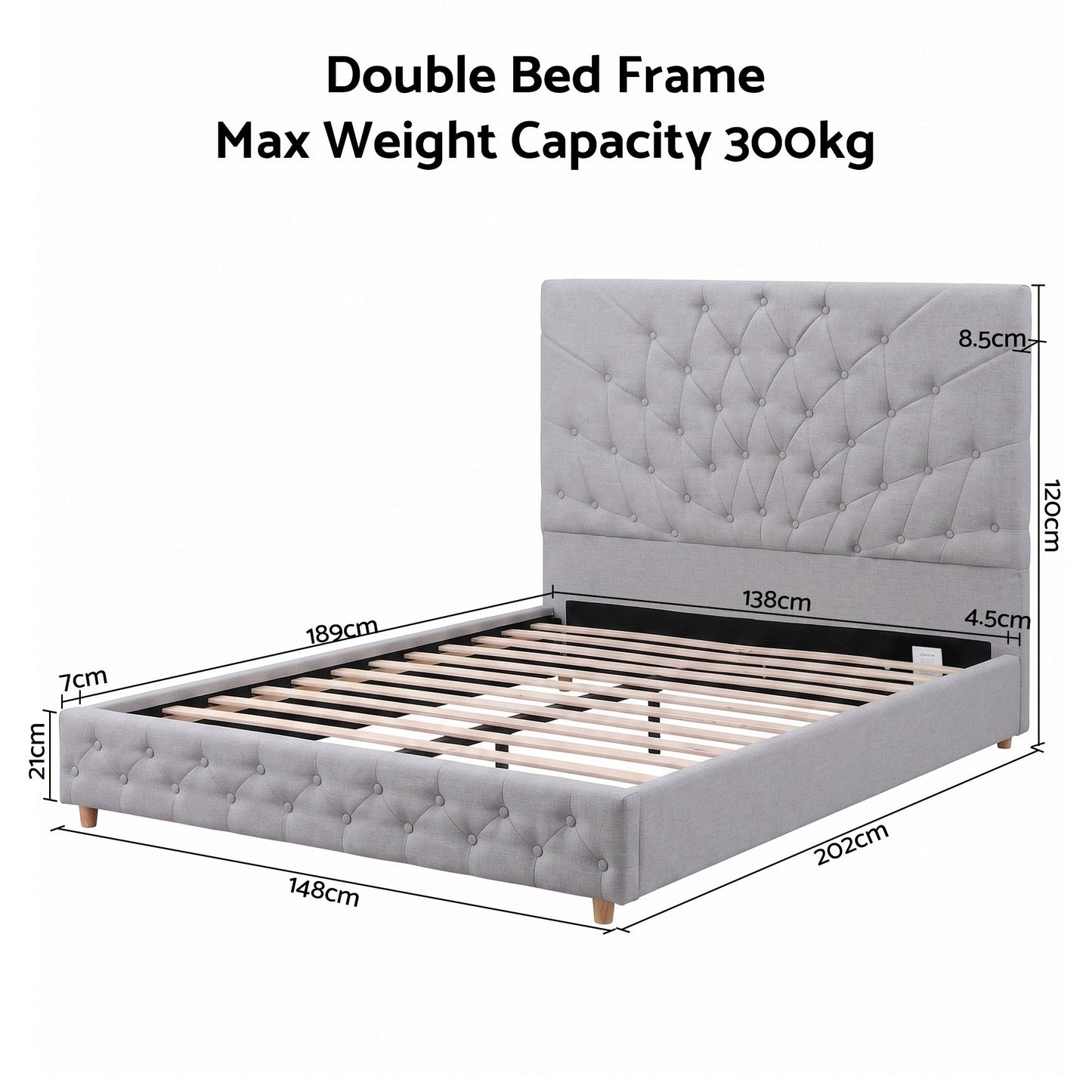 Artiss Double Bed Frame With Tufted Headboard Grey