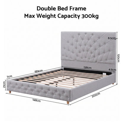 Artiss Double Bed Frame With Tufted Headboard Grey