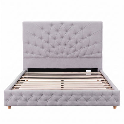 Artiss Double Bed Frame With Tufted Headboard Grey