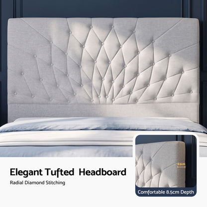 Artiss Double Bed Frame With Tufted Headboard Grey